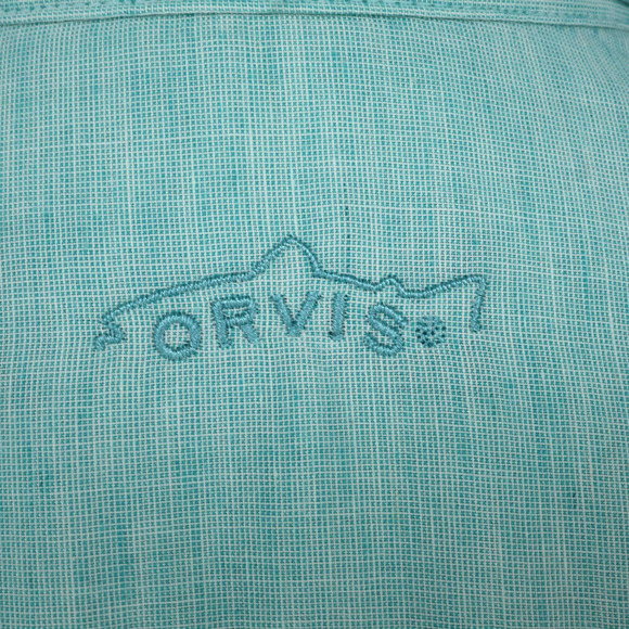Orvis Shirt Mens 2XL Blue Green Linen Blend Pockets Button Down Casual Gorpcore - Picture 15 of 16